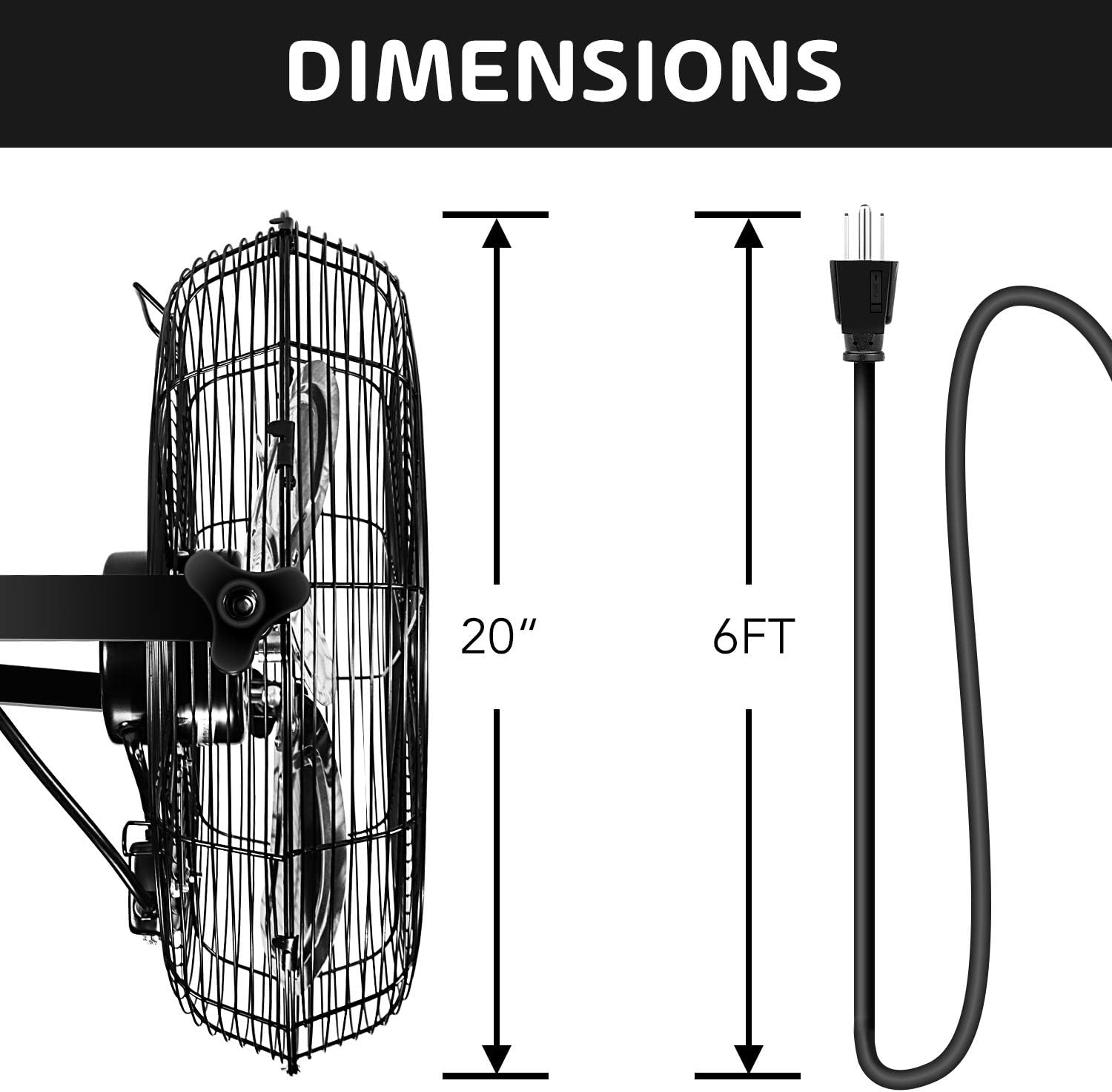 Simple Deluxe 20 Inch High Velocity 3 Speed, Black Wall-Mount Fan-5