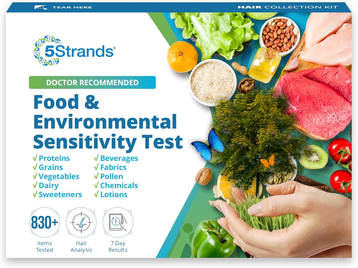 5Strands Food & Environmental Sensitivity Test for Adults & Children, 855 Items Tested, Kids Intolerance Testing Kit, at-Home Hair Analysis, Results in 5 Days-0