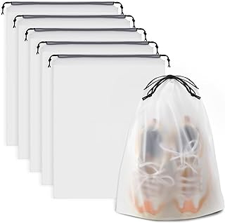 COIDEA Clear Shoe Bags for Travel 5 PCS, 15.7" x 11.8" Drawstring Travel Shoe Bags for Packing, Waterproof Dustproof Portable Travel Shoe Storage Bag for Men and Women