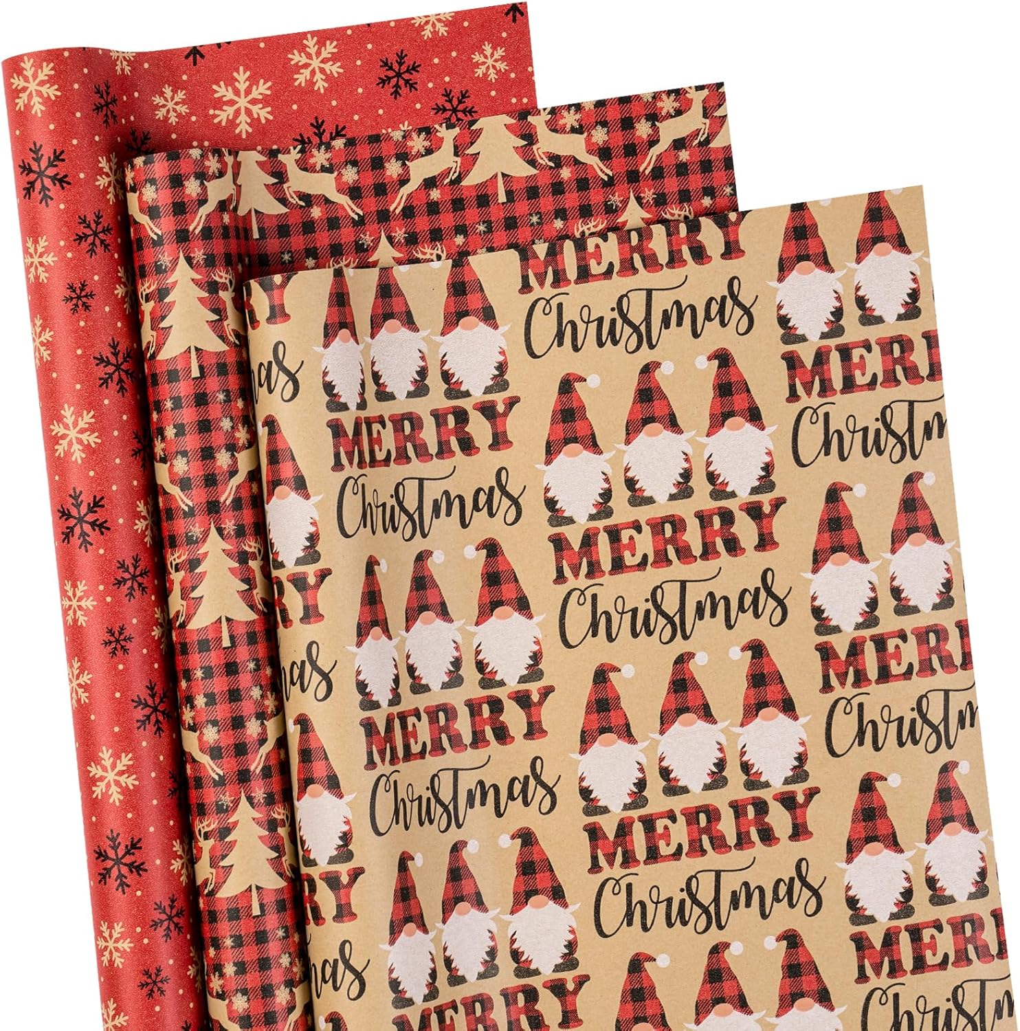 RUSPEPA Christmas Wrapping Paper Rolls - 17 inches x 10 feet per Roll, Total of 3 Rolls - Santa Claus, Reindeer and Snowflake-5