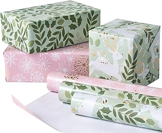 RUSPEPA Christmas Wrapping Paper Rolls - Mini Roll - 17 inches x 10 feet per Roll, Total of 3 Rolls - Reindeer Design