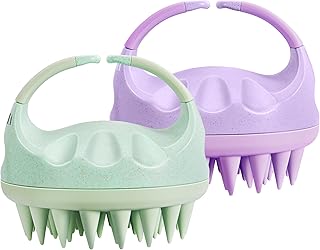 HEETA Scalp Massager with Soft Silicone Bristles for Hair Growth, Dandruff Removal, and Scalp Relaxation - Shampoo Brush for Wet or Dry Hair (Green & Purple)