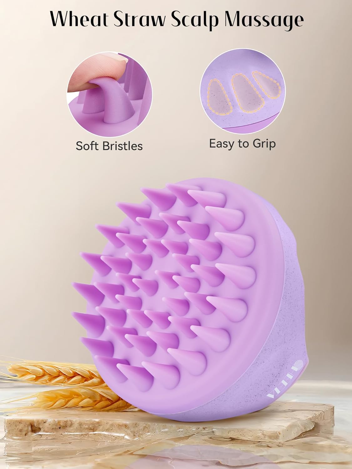 HEETA Scalp Massager with Soft Silicone Bristles for Hair Growth, Dandruff Removal, and Scalp Relaxation - Shampoo Brush for Wet or Dry Hair (Green & Purple)-2