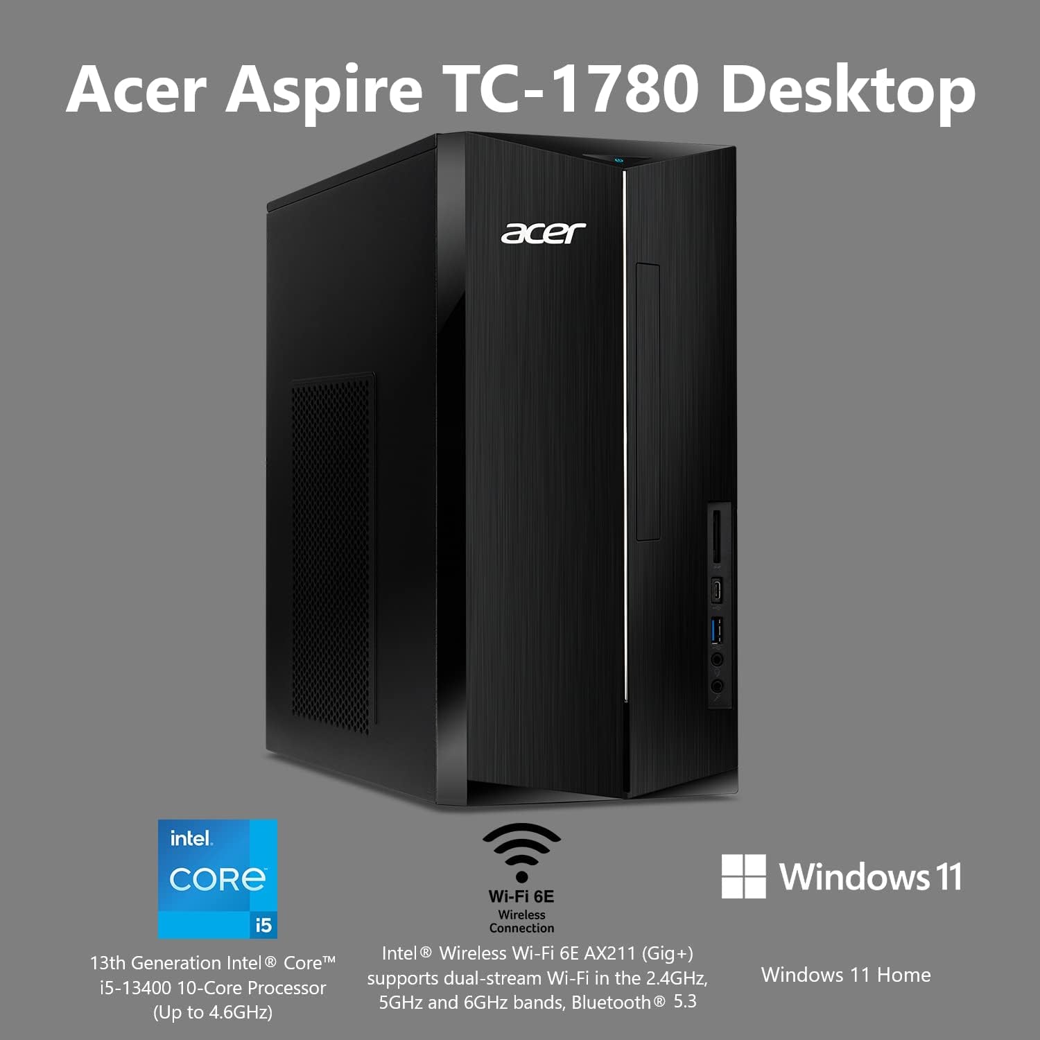 Acer Aspire TC-1780-UA92 Desktop | 13th Gen Intel Core i5-13400 Processor | 8GB 3200MHz DDR4 | 512GB M.2 SSD | SD Card Reader | Intel Wi-Fi 6E AX211 | Windows 11 Home, Black-1