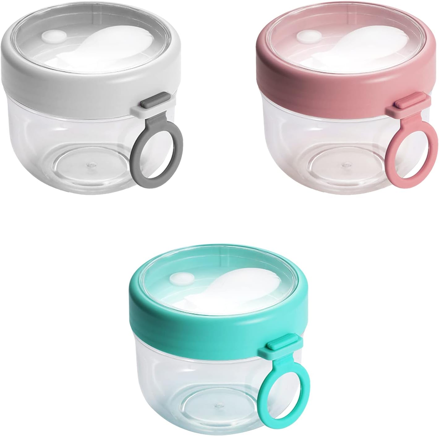 Overnight Oats Containers with Lids, Mason Overnight Oats Jars, Portable Leakproof Plastic Cereal Cups Yogurt Breakfast On The Go Cups Oatmeal Jars Snack Containers for Food Storage(Green)-2