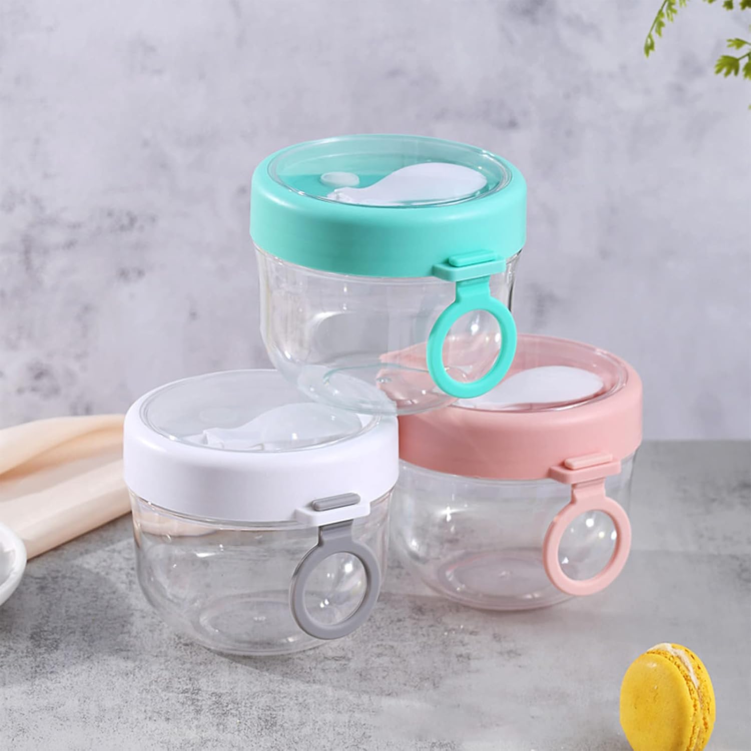 Overnight Oats Containers with Lids, Mason Overnight Oats Jars, Portable Leakproof Plastic Cereal Cups Yogurt Breakfast On The Go Cups Oatmeal Jars Snack Containers for Food Storage(Green)-3