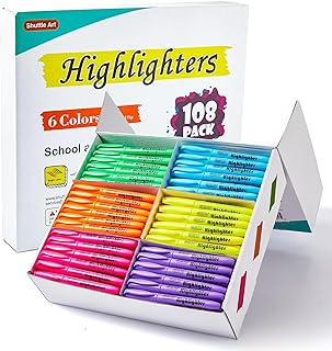 Shuttle Art 108 Pack Highlighters, Highlighters Assorted Colors Set, 6 Bright Colors Chisel Tip Dry-Quickly Non-Toxic Highlighter Markers Bulk for Adults Kids Highlighting in Home School Office