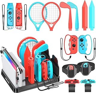 Switch Sports Accessories Bundle with Organizer Station Compatible with Nintendo Switch/ OLED Console & Joy-con, Storage and Organizer for Switch Sports Games, Accessories Kit for Nintendo NES Games