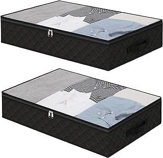 Fixwal Black Underbed Storage Bags with Clear Window and 2 Reinforced Handles Under Bed Storage Containers for Clothing, Bedding, Comforter (2 Pack)