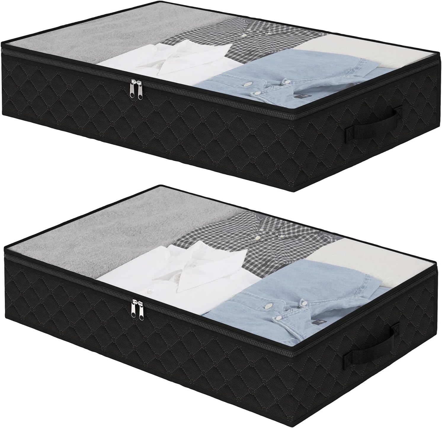 Fixwal Black Underbed Storage Bags with Clear Window and 2 Reinforced Handles Under Bed Storage Containers for Clothing, Bedding, Comforter (2 Pack)-0