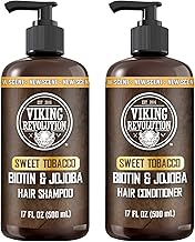 Viking Revolution Sweet Tobacco Mens Shampoo and Conditioner Set with Biotin and Jojoba Oil - Natural Hair Shampoo and Hair Conditioner for Men with Vitamin B5 - Mens Shampoo for Thinning Hair (17Oz)