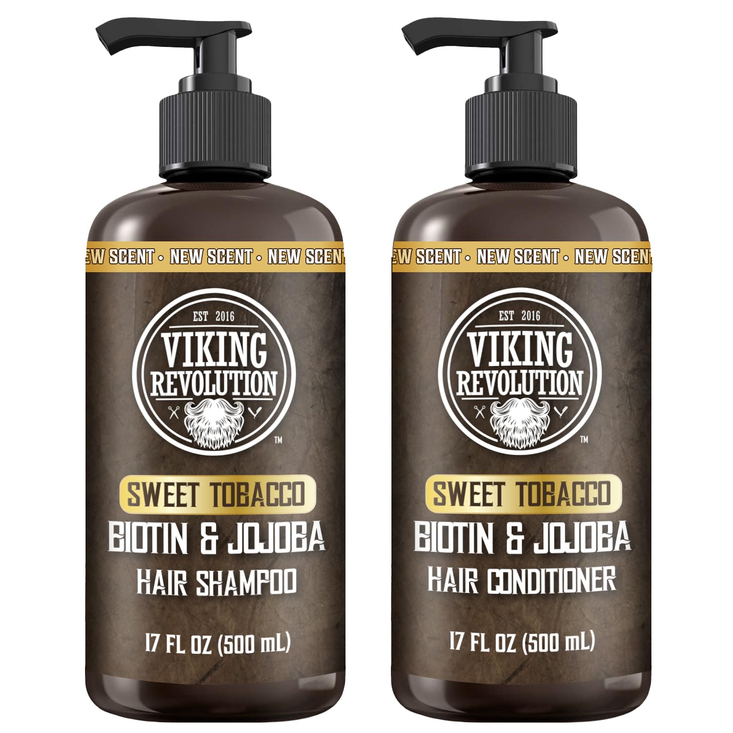 Viking Revolution Sweet Tobacco Mens Shampoo and Conditioner Set with Biotin and Jojoba Oil - Natural Hair Shampoo and Hair Conditioner for Men with Vitamin B5 - Mens Shampoo for Thinning Hair (17Oz)-0