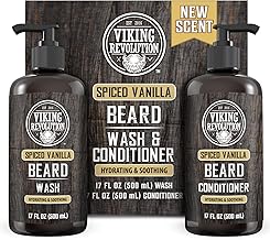 Viking Revolution Beard Wash and Beard Conditioner for Men with Argan Oil and Jojoba Oil - Beard Softener and Strengthener Beard Care Beard Shampoo and Conditioner with Beard Oil (17oz Spiced Vanilla)