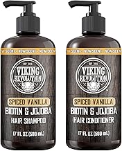 Viking Revolution Spiced Vanilla Mens Shampoo and Conditioner Set with Biotin and Jojoba Oil - Natural Hair Shampoo and Hair Conditioner for Men with Vitamin B5 - Mens Shampoo for Thinning Hair (17Oz)