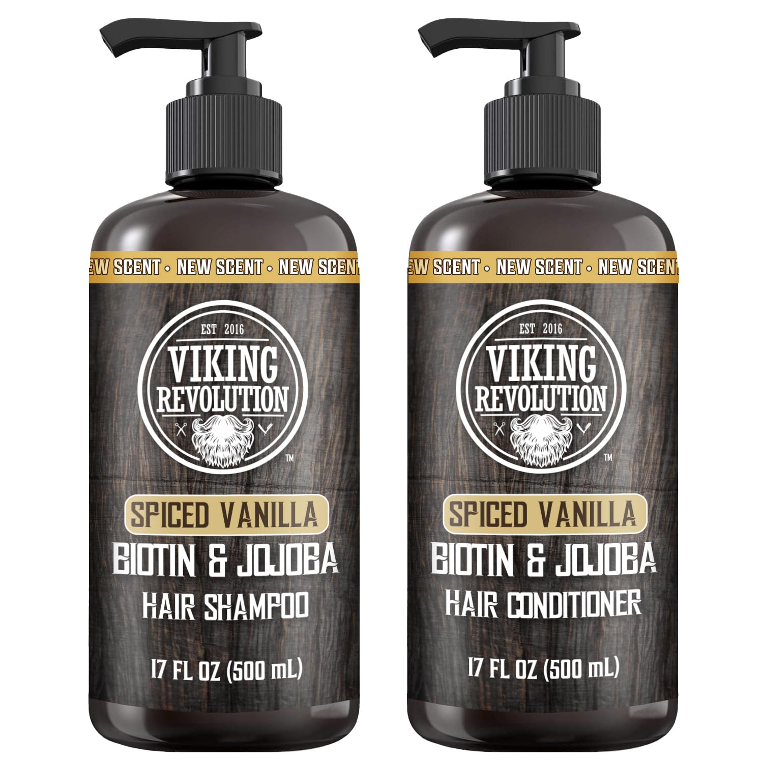 Viking Revolution Spiced Vanilla Mens Shampoo and Conditioner Set with Biotin and Jojoba Oil - Natural Hair Shampoo and Hair Conditioner for Men with Vitamin B5 - Mens Shampoo for Thinning Hair (17Oz)-0