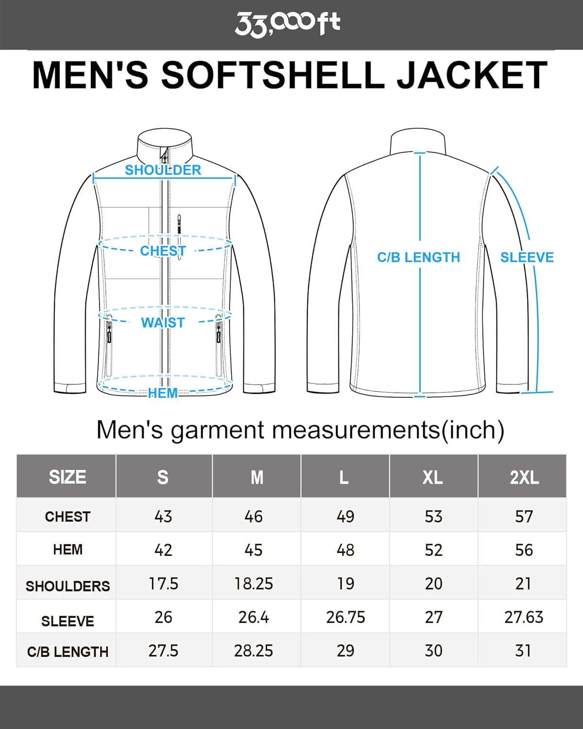 33,000ft Men's Lightweight Softshell Jacket Warm Fleece Lined Windbreaker Waterproof Soft Shell for Outdoor Hiking-6