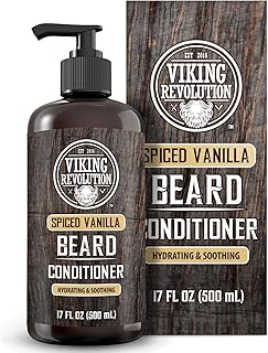 Viking Revolution Spiced Vanilla Beard Conditioner for Men with Argan Oil and Jojoba Oil - Beard Softener and Strengthener Natural Beard Conditioner with Beard Oil - Beard Care Moisturizer (17oz)