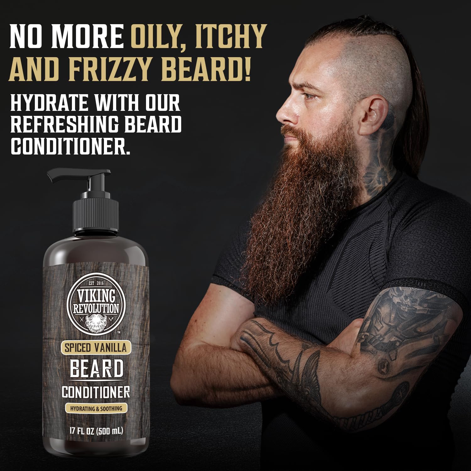 Viking Revolution Spiced Vanilla Beard Conditioner for Men with Argan Oil and Jojoba Oil - Beard Softener and Strengthener Natural Beard Conditioner with Beard Oil - Beard Care Moisturizer (17oz)-1