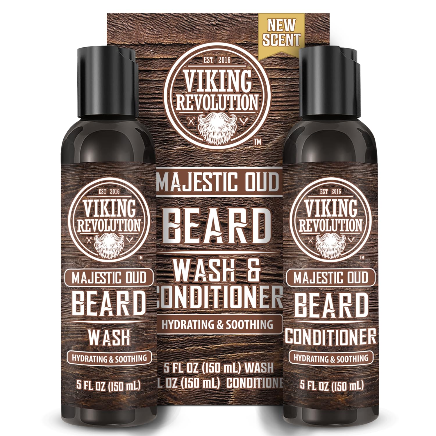 Viking Revolution Beard Wash and Beard Conditioner for Men with Argan Oil and Jojoba Oil - Beard Softener and Strengthener Beard Care Beard Shampoo and Conditioner with Beard Oil (5oz, Majestic Oud)-0