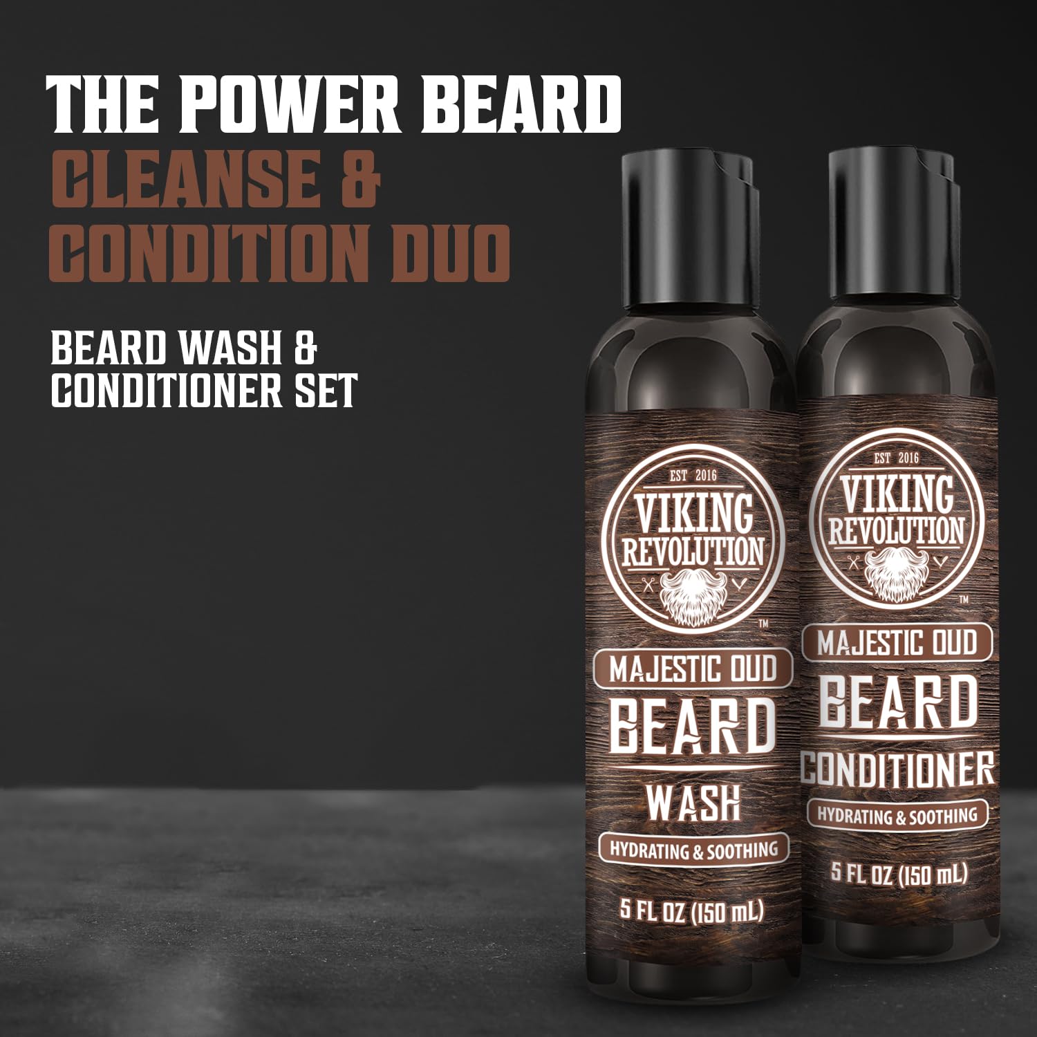 Viking Revolution Beard Wash and Beard Conditioner for Men with Argan Oil and Jojoba Oil - Beard Softener and Strengthener Beard Care Beard Shampoo and Conditioner with Beard Oil (5oz, Majestic Oud)-1