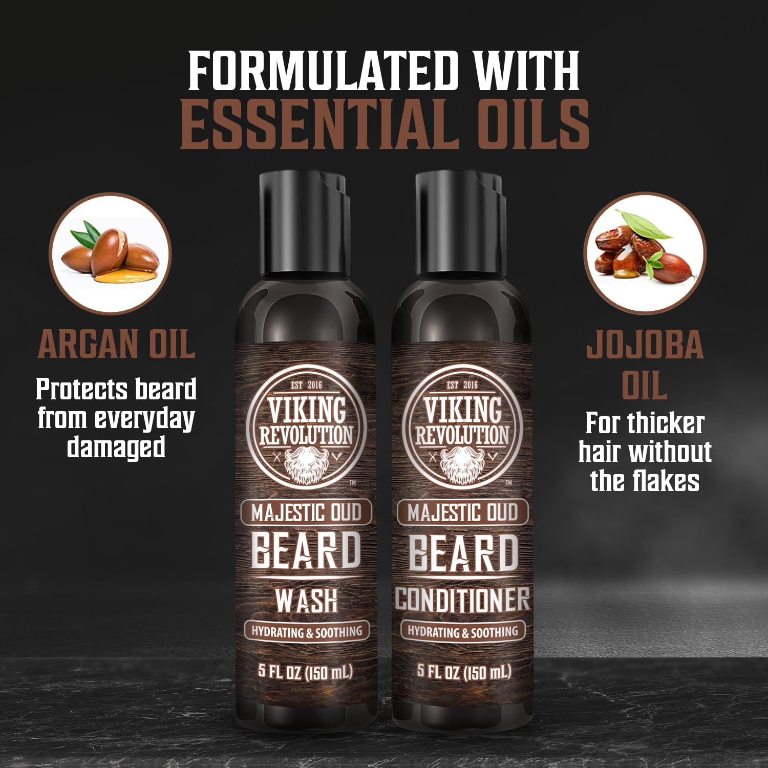 Viking Revolution Beard Wash and Beard Conditioner for Men with Argan Oil and Jojoba Oil - Beard Softener and Strengthener Beard Care Beard Shampoo and Conditioner with Beard Oil (5oz, Majestic Oud)-4