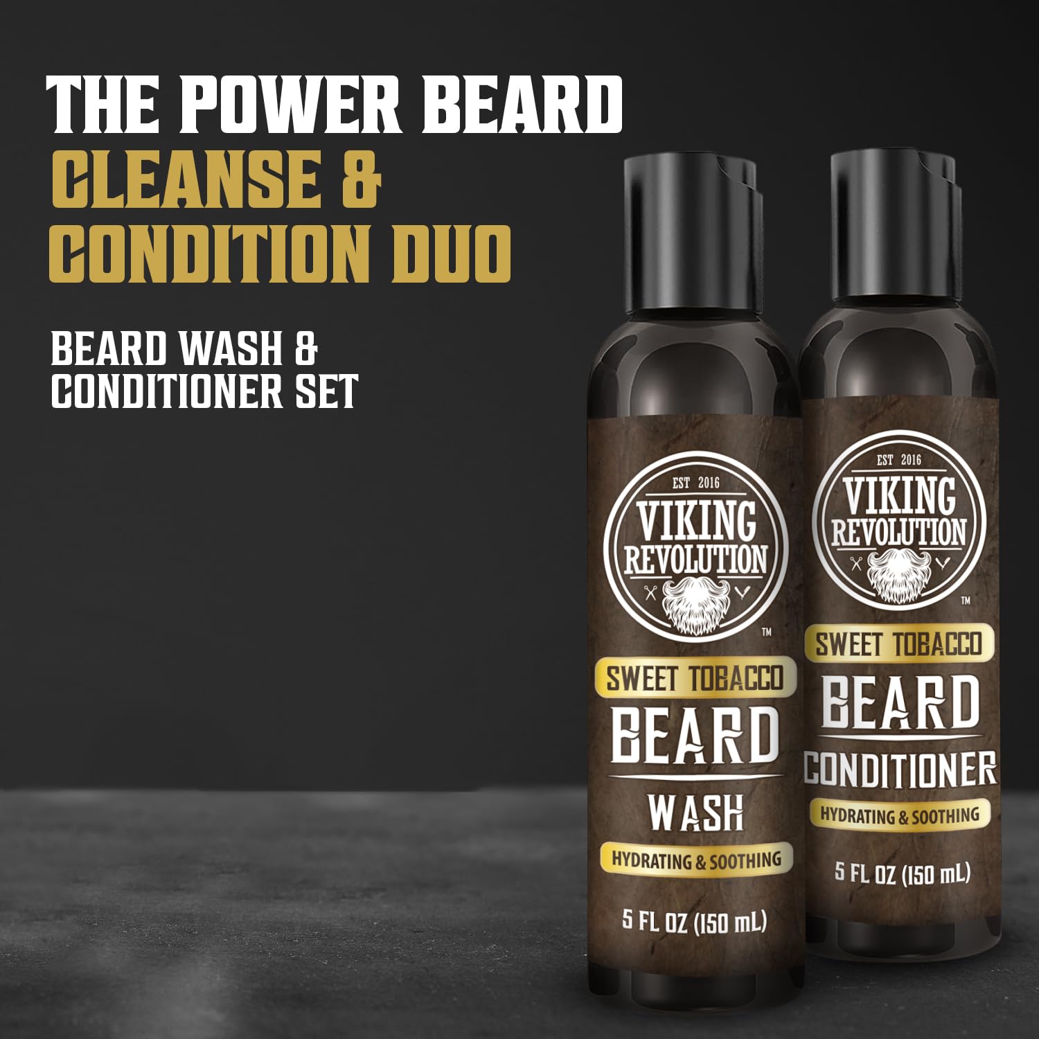 Viking Revolution Beard Wash and Beard Conditioner for Men with Argan Oil and Jojoba Oil - Beard Softener and Strengthener Beard Care Beard Shampoo and Conditioner with Beard Oil (5oz, Sweet Tobacco)-1