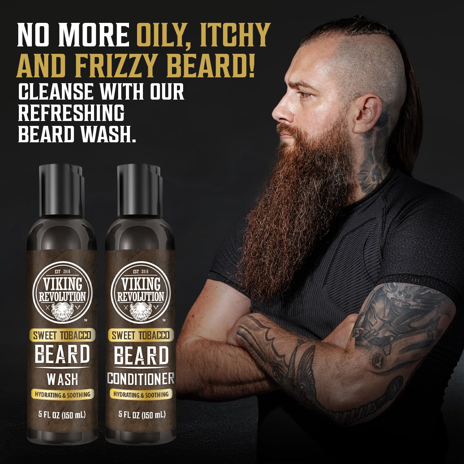 Viking Revolution Beard Wash and Beard Conditioner for Men with Argan Oil and Jojoba Oil - Beard Softener and Strengthener Beard Care Beard Shampoo and Conditioner with Beard Oil (5oz, Sweet Tobacco)-2