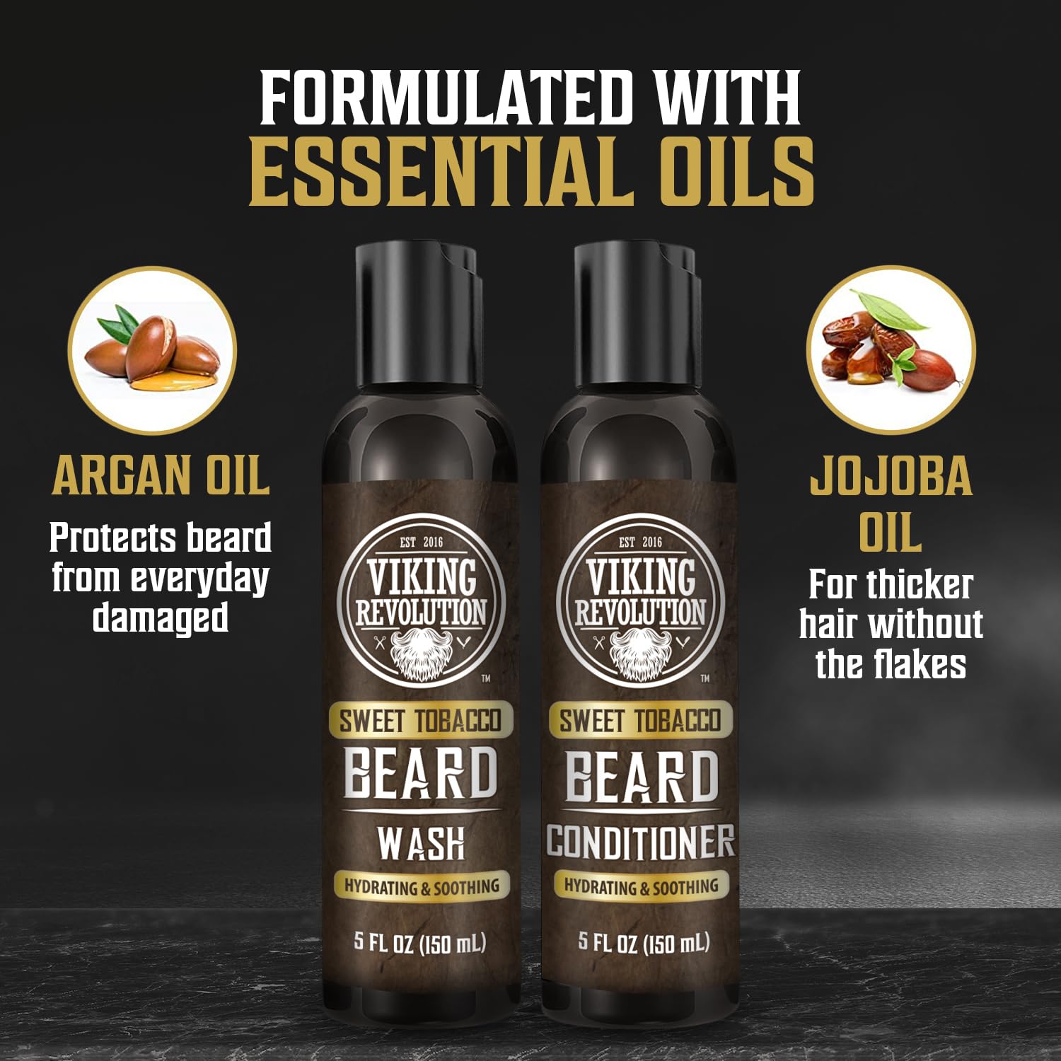 Viking Revolution Beard Wash and Beard Conditioner for Men with Argan Oil and Jojoba Oil - Beard Softener and Strengthener Beard Care Beard Shampoo and Conditioner with Beard Oil (5oz, Sweet Tobacco)-4