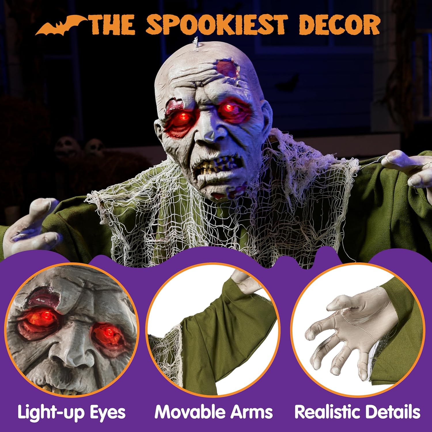 JOYIN Halloween Animated Zombie Groundbreaker with Light Up Eyes Creepy Animatronic Decorations with Movable Arms for Halloween Party Prop and Outdoor Lawn Patio Yard Decor Halloween Decorations-1