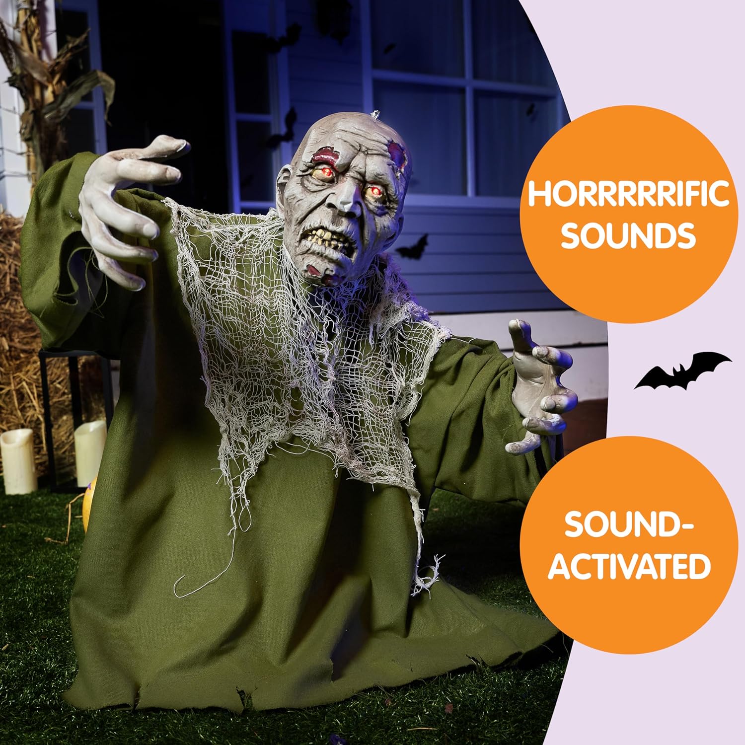 JOYIN Halloween Animated Zombie Groundbreaker with Light Up Eyes Creepy Animatronic Decorations with Movable Arms for Halloween Party Prop and Outdoor Lawn Patio Yard Decor Halloween Decorations-2