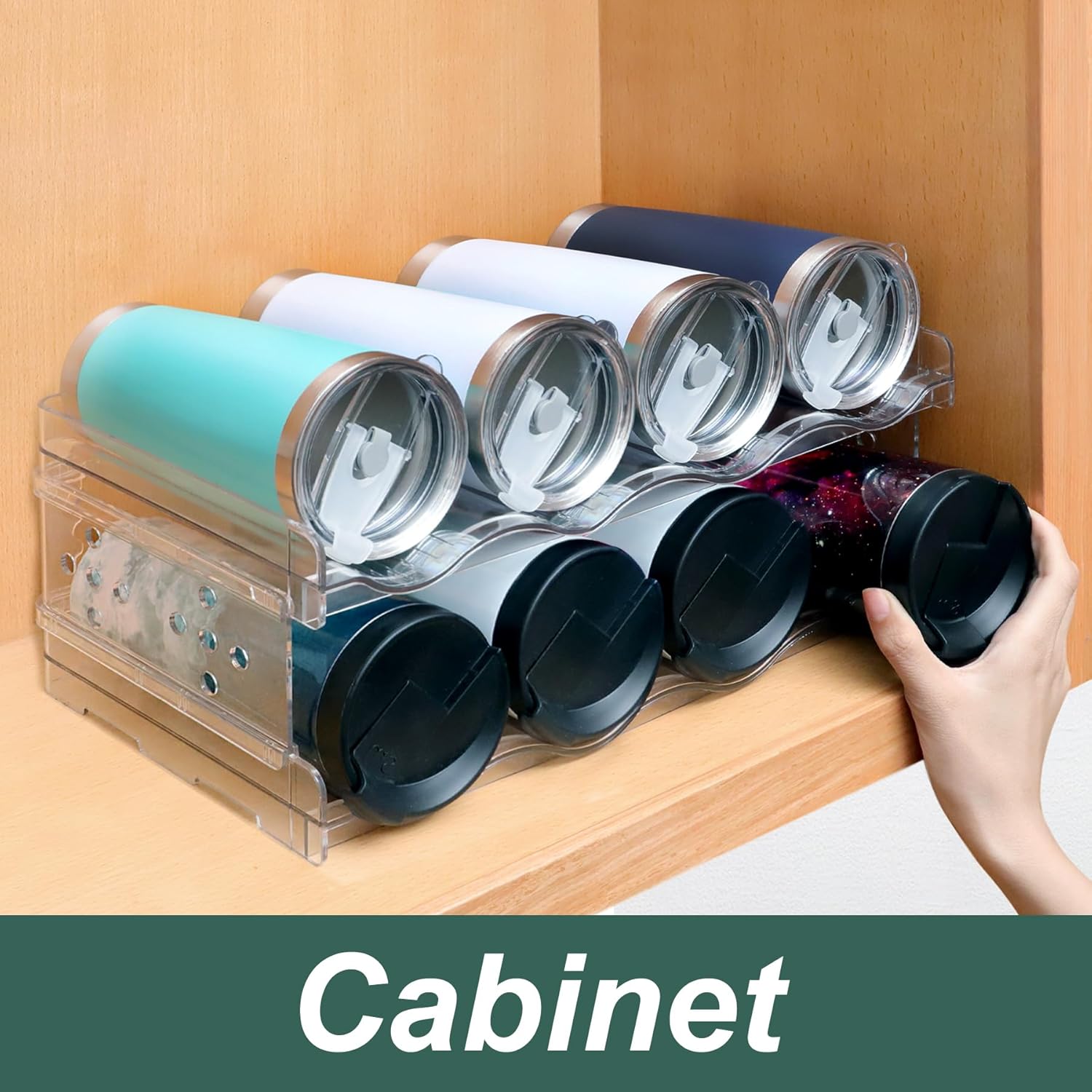 Water Bottle Organizer for Cabinet - Cup Organizer for Kitchen Cabinets, Water Bottle Storage Rack, Tumbler Organizer for Kitchen Cabinets, Starbucks Cup Organizer (16 Bottles Capacity)-3