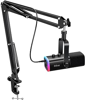 FIFINE XLR/USB Gaming Microphone Set, Dynamic PC Mic for Streaming Podcasting, Computer RGB Mic Kit with Boom Arm Stand, Mute Button, Headphones Jack, for Recording Vocal Voice-Over-AmpliGame AM8T