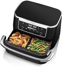 Ninja DZ071 Foodi 6-in-1 FlexBasket Air Fryer with 7-QT MegaZone & Basket Divider for Large Proteins & Full Meals, Smart Finish Cook 2 Foods 2 Ways, Family Sized Capacity, Air Fry, Roast & More, Black