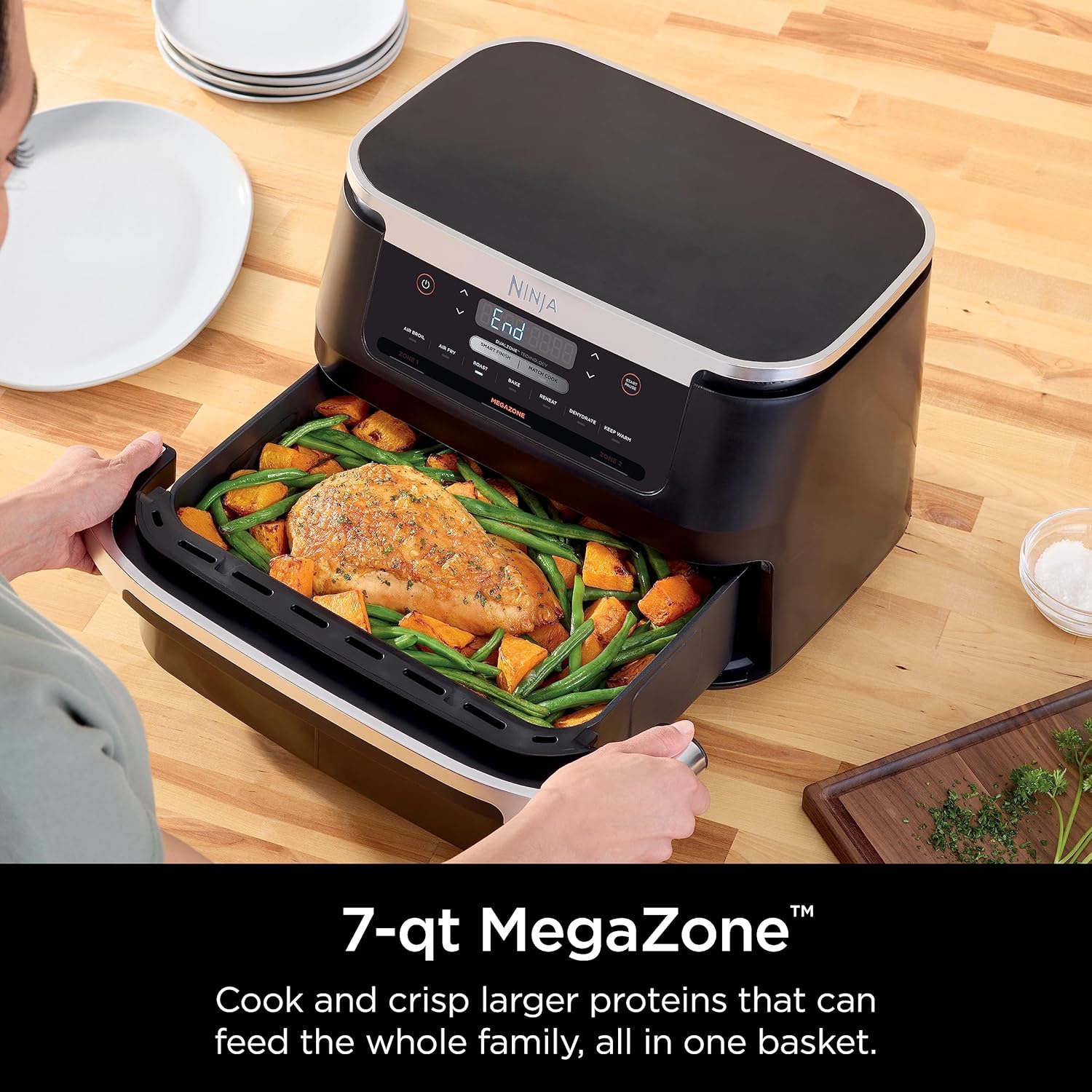 Ninja DZ071 Foodi 6-in-1 FlexBasket Air Fryer with 7-QT MegaZone & Basket Divider for Large Proteins & Full Meals, Smart Finish Cook 2 Foods 2 Ways, Family Sized Capacity, Air Fry, Roast & More, Black-2