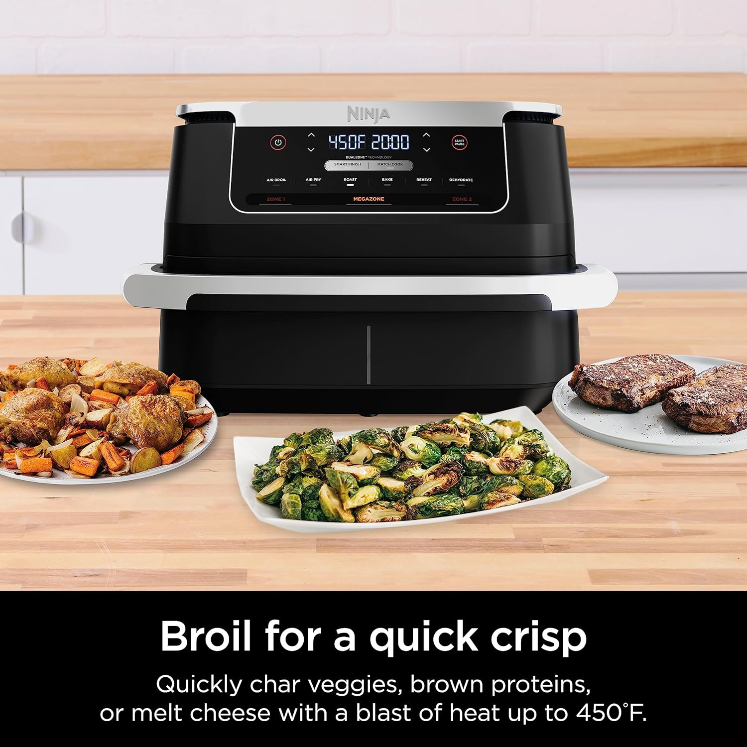 Ninja DZ071 Foodi 6-in-1 FlexBasket Air Fryer with 7-QT MegaZone & Basket Divider for Large Proteins & Full Meals, Smart Finish Cook 2 Foods 2 Ways, Family Sized Capacity, Air Fry, Roast & More, Black-4