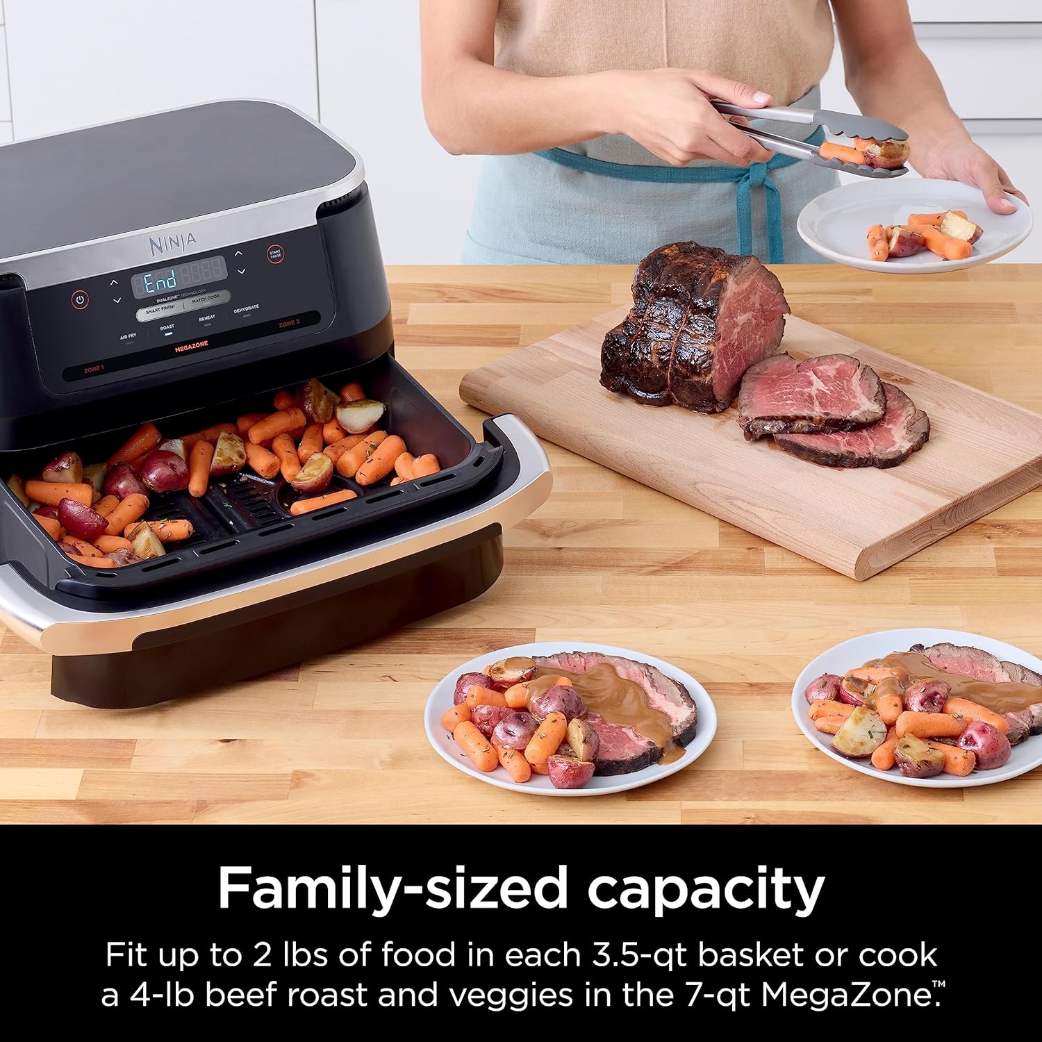 Ninja DZ071 Foodi 6-in-1 FlexBasket Air Fryer with 7-QT MegaZone & Basket Divider for Large Proteins & Full Meals, Smart Finish Cook 2 Foods 2 Ways, Family Sized Capacity, Air Fry, Roast & More, Black-6