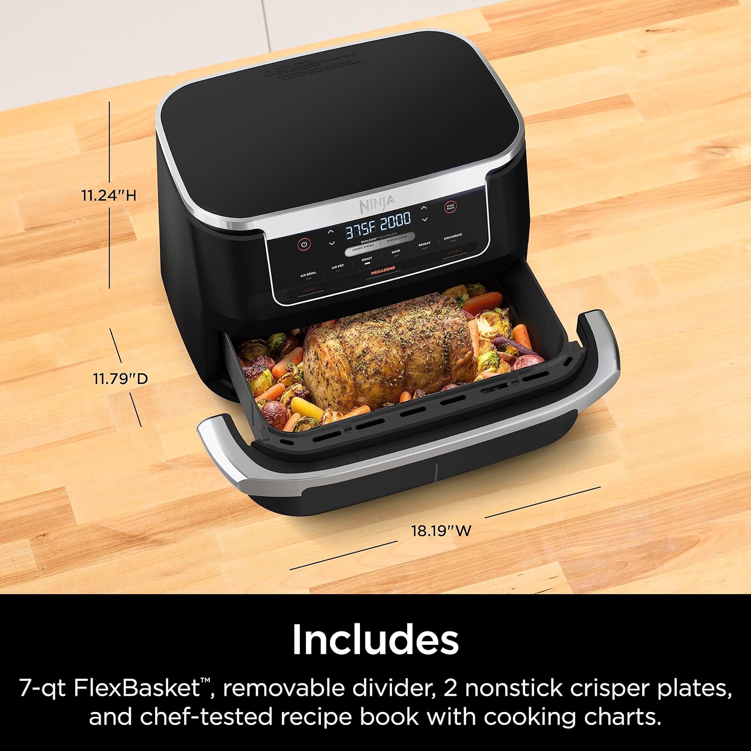 Ninja DZ071 Foodi 6-in-1 FlexBasket Air Fryer with 7-QT MegaZone & Basket Divider for Large Proteins & Full Meals, Smart Finish Cook 2 Foods 2 Ways, Family Sized Capacity, Air Fry, Roast & More, Black-9