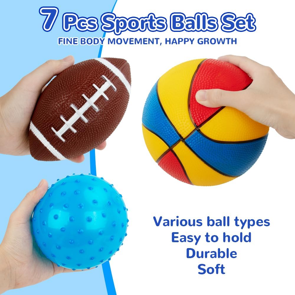 Balls for Toddlers 1-3,Toddler Sports Toys,Set of 7 Kids Ball Soft Foam Baby Sports Balls- Soccer Ball Basketball Baseball Rugby Bounce Ball Playground Indoor Outdoor Toys Gifts,with Free Bump/Bag…-2