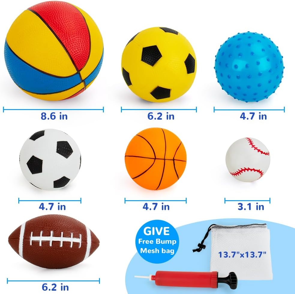 Balls for Toddlers 1-3,Toddler Sports Toys,Set of 7 Kids Ball Soft Foam Baby Sports Balls- Soccer Ball Basketball Baseball Rugby Bounce Ball Playground Indoor Outdoor Toys Gifts,with Free Bump/Bag…-3