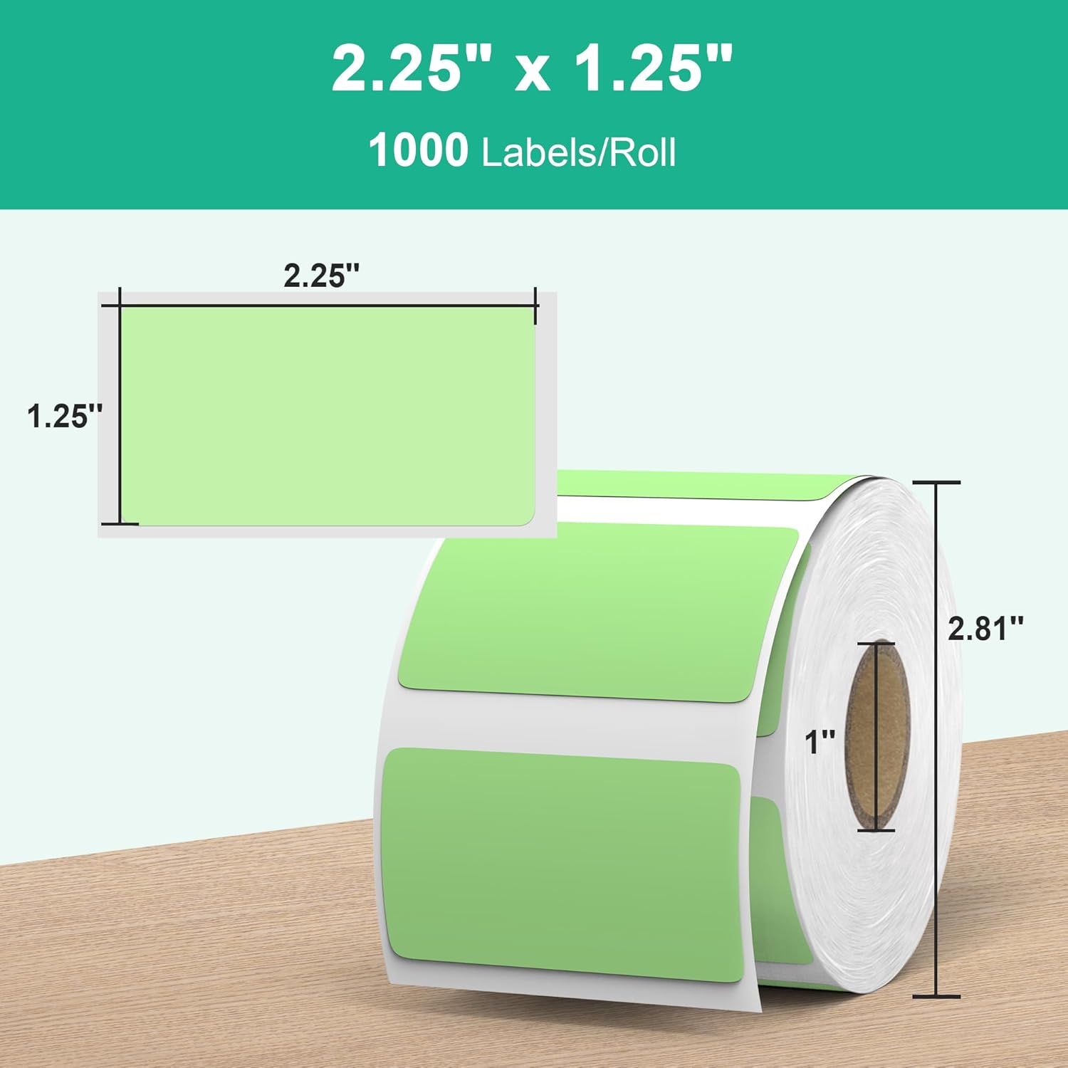 2.25"X1.25" Direct Thermal Label, Self-Adhesive Barcode Shipping Thermal Stickers, BPA&BPS Free, Multi-Purpose Labels Compatible with MUNBYN & ROLLO Label Printers, 1 Roll, 1000 Labels, Green-1