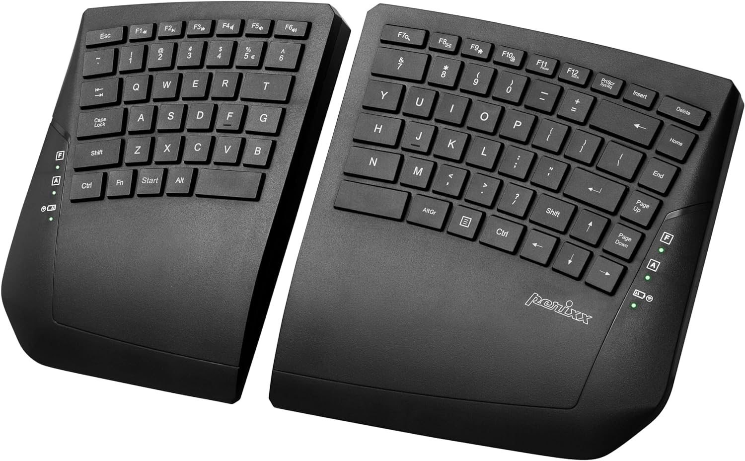 Perixx PERIBOARD-624B US, Wireless Ergonomic Split Keyboard - Up 30 Ft Separation - Adjustable Tilt Angle - Low Profile Membrane Keys - Black - US English-0