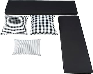 Linon Black 2 Piece Cushion Set with 3 Coordinating Accent Pillows Fits Harris Nook Collection 5 Count