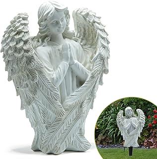 Cemetery Flower Vase for Fresh/Artificial Flowers-White Angel Statues with Spikes-Headstones for Graves,Outdoor Cemetery Decorations,Angel Gifts for Loss of Loved One