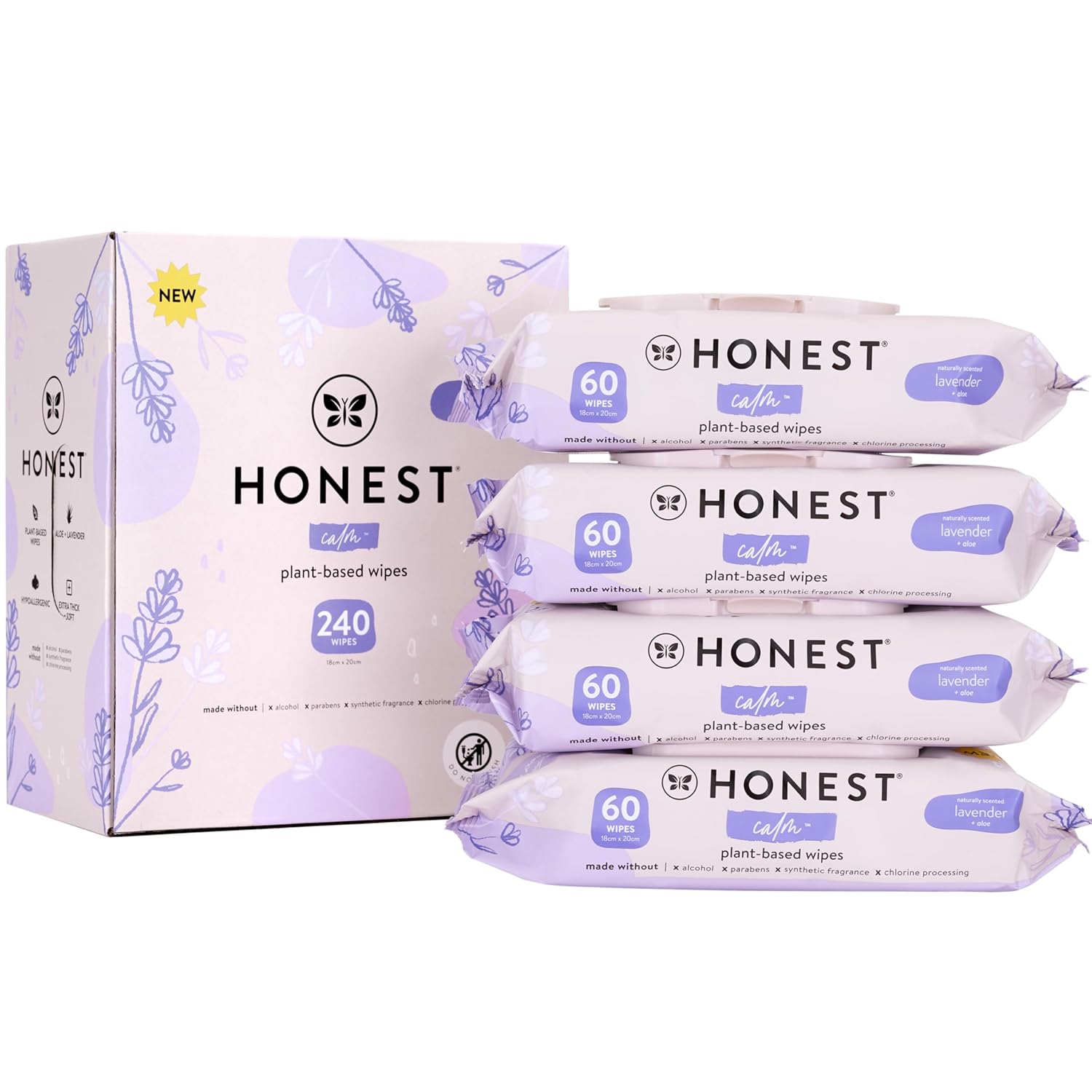 The Honest Company Calm + Cleanse Naturally Scented Wipes | Cleansing Multi-Tasking Wipes | 99% Water, Plant-Based, Hypoallergenic | Lavender, 240 Count-0