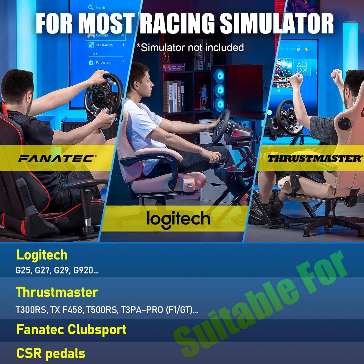 GTPLAYER Sim Racing Wheel Stand Simulator Cockpit Wheel Stand Racing Steering Shifter Mount fit for Logitech G25 G27 G29 G920 G923 Thrustmaster T330TS Gaming Stand Wheel Pedals NOT Included (Black)-1