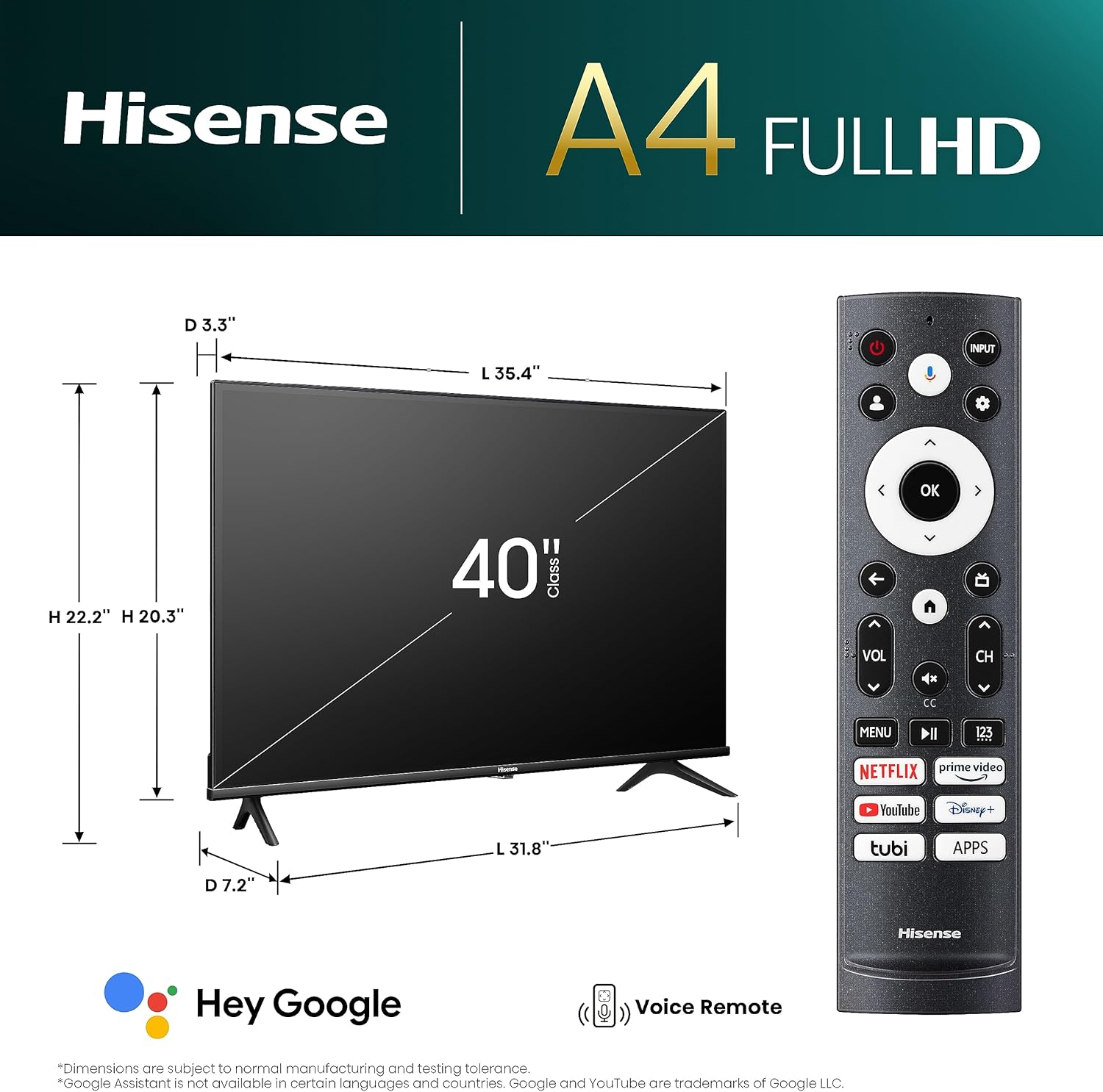 Hisense 40-Inch Class A4 Series FHD 1080p Google Smart TV (40A4K) - DTS Virtual: X, Game & Sports Modes, Chromecast Built-in, Alexa Compatibility, Black-1