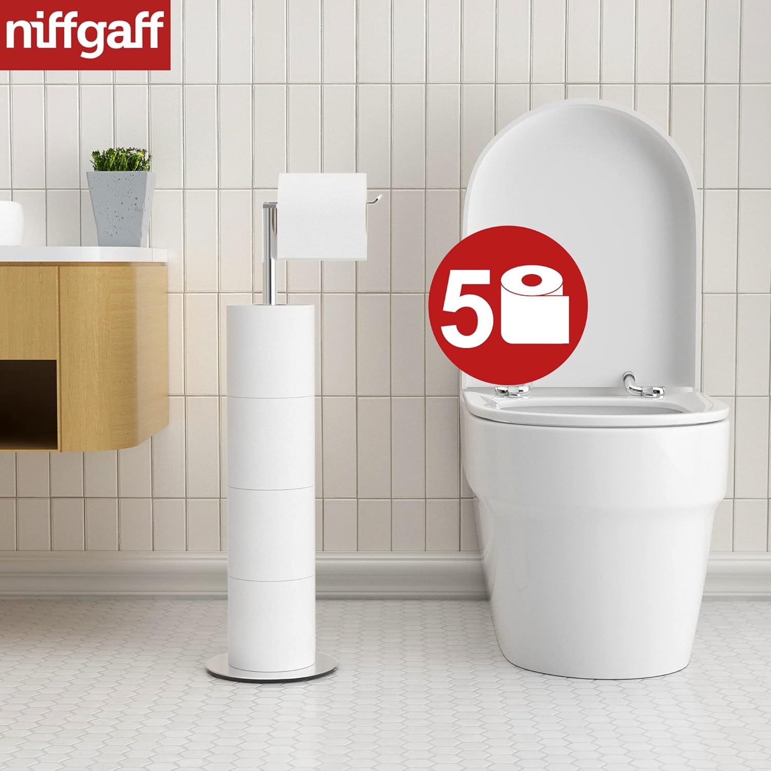 NIFFGAFF Toilet Paper Holder Stand and Dispenser for 4 Spare Rolls, Toilet Paper Storage,Stainless Steel Free-Standing Toilet Tissue Paper Roll Storage Shelf-1