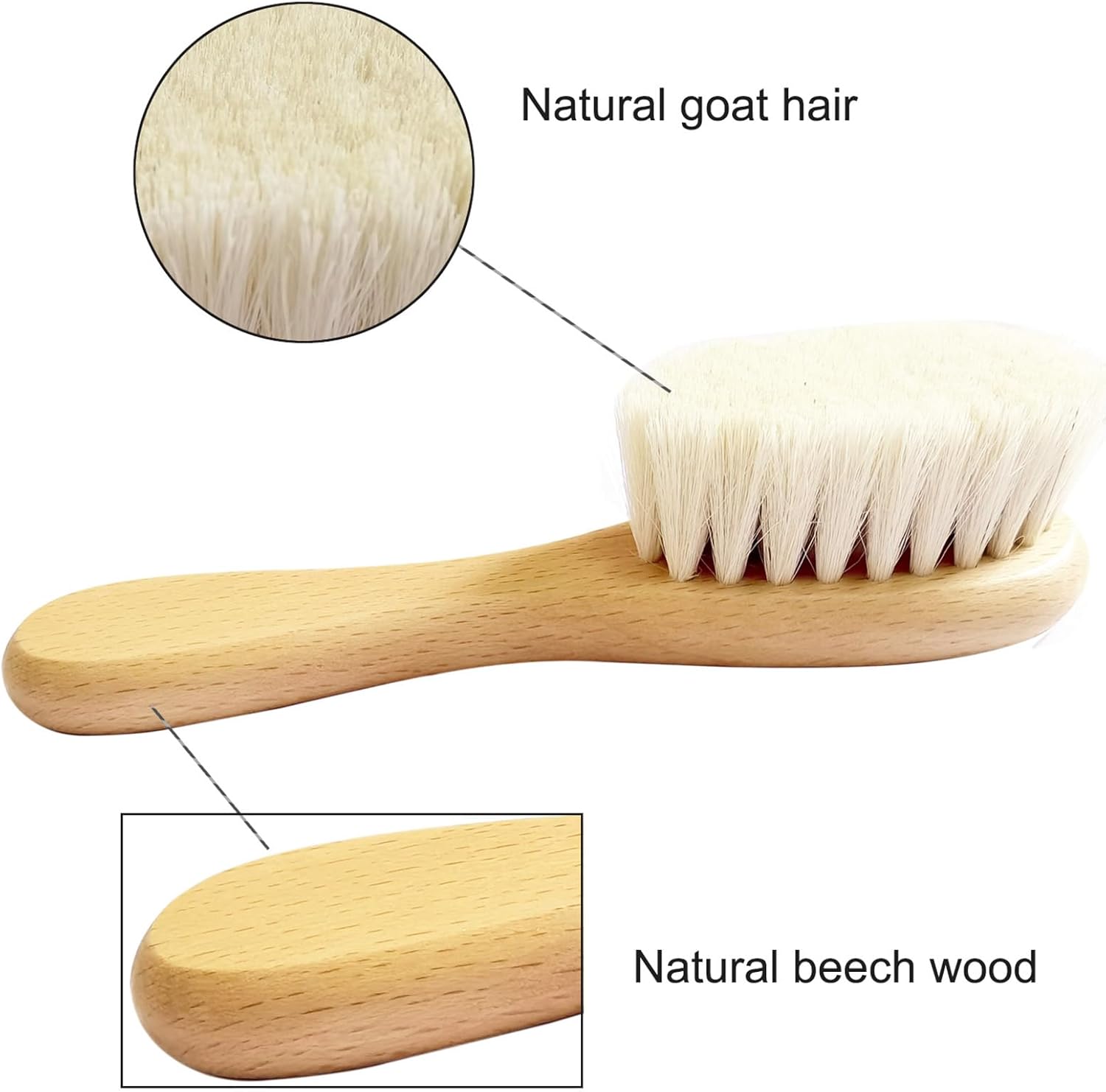 Baby Hair Brush with Wooden Handle and Comb Set for Newborns & Toddlers | Natural Soft Goat Bristles l Wood Comb l Purple Silicone Brush| Ideal for Cradle Cap (3 Piece)-2