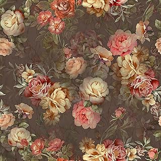 VEELIKE Brown Nostalgic Floral Wallpaper Vintage Floral Peel and Stick Removable Wallpaper Floral Contact Paper for Walls Cabinets 17.7''x354'' Self Adhesive Floral Vinyl Wallpaper for Bedroom Home