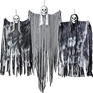 JOYIN 3 Pack Hanging Halloween Skeleton Ghosts Decorations, Grim Reapers for Best Halloween Outdoor Decorations, Haunted Haunted House Prop, Halloween Party Supplies Decor